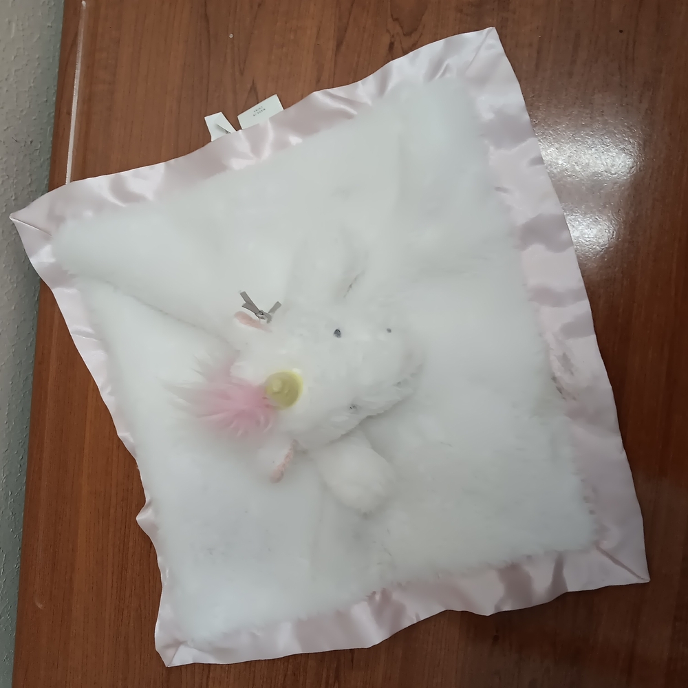 Cloud Island White Plush Blanket with Pink Satin Edge
